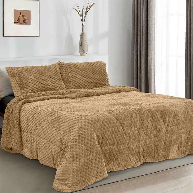 Κουβερτοπάπλωμα Υπέρδιπλο  230X250 +2 Μαξ/θήκες Valar-Beige Lino Home